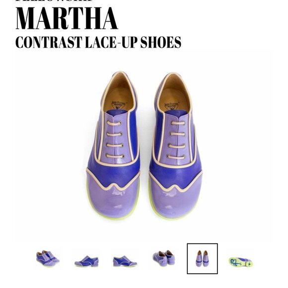 LAST Fluevog Martha Fellowship Lace Up Purple Neon Green 7.5 7 Leather Retro - Picture 2 of 15